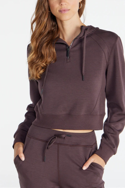 Quater zip cropped hoodies cotton blend hooded sweatshirts