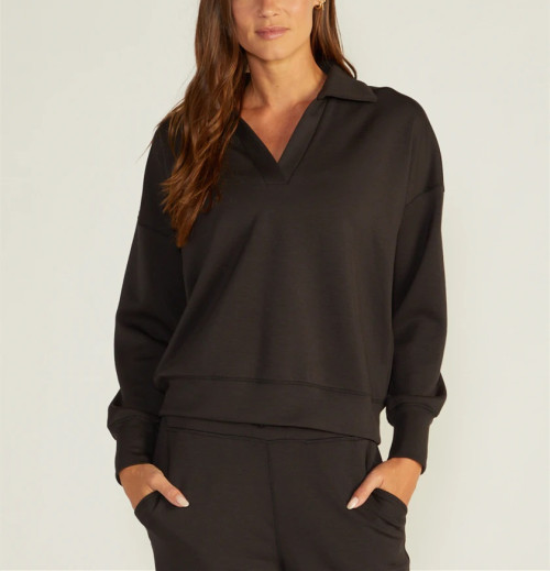 Women's relaxed fit polo neck sweatshirts drop shoulder pullovers