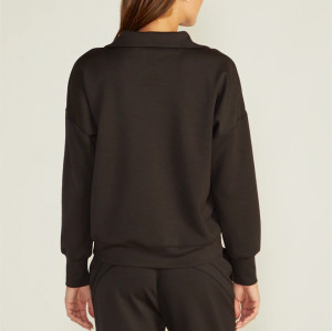 Women's relaxed fit polo neck sweatshirts drop shoulder pullovers