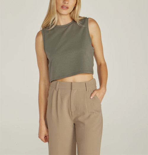 Sleeveless lightweight cotton cropped tops relaxed fit tank top