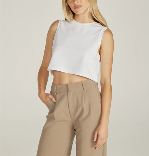 Sleeveless lightweight cotton cropped tops relaxed fit tank top