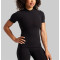 Short sleeve mock neck t shirts ribbes sports tees for women
