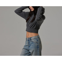 Cotton fleece cropped hoodies blank pullover sweatshirts with hood