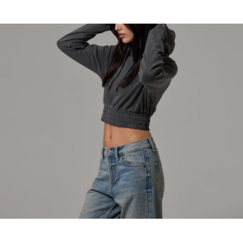 Cotton fleece cropped hoodies blank pullover sweatshirts with hood