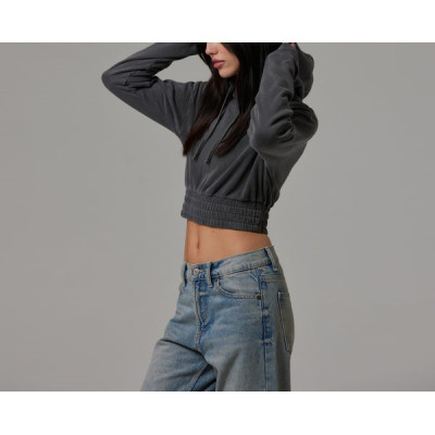 Cotton fleece cropped hoodies blank pullover sweatshirts with hood