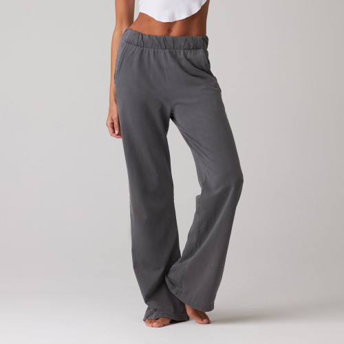 Women's medium waist french terry wide leg pants with side pockets flare pants