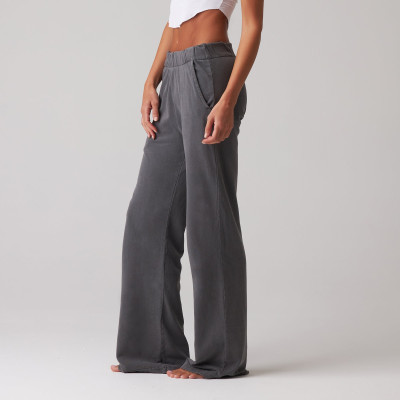 Women's medium waist french terry wide leg pants with side pockets flare pants