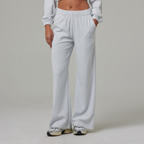 Elastic waist wide leg lounge pants for women cotton sweatpants