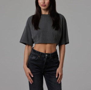 Women's short sleeve crew neck cropped t shirts oversized sports tee