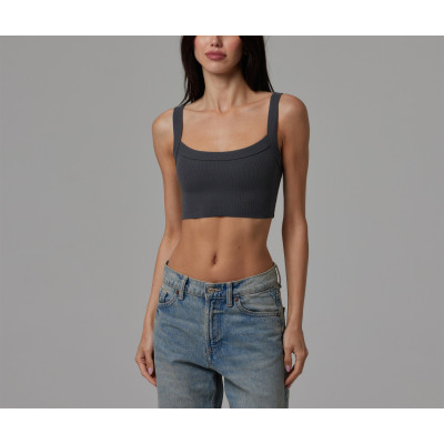 Women's low impact streetwear sports bra ribbed lounge crop top