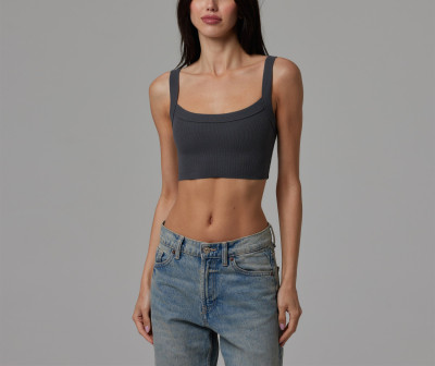 Women's low impact streetwear sports bra ribbed lounge crop top