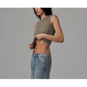 Crew neck fitted rib crop tank for women lightweight tank top