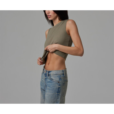 Crew neck fitted rib crop tank for women lightweight tank top
