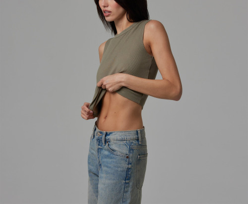 Crew neck fitted rib crop tank for women lightweight tank top