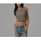 Crew neck fitted rib crop tank for women lightweight tank top