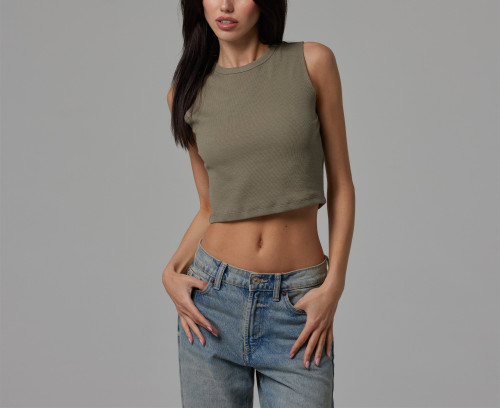 Crew neck fitted rib crop tank for women lightweight tank top