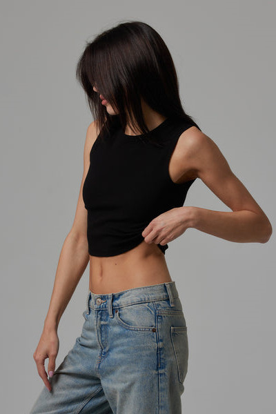 Crew neck fitted rib crop tank for women lightweight tank top