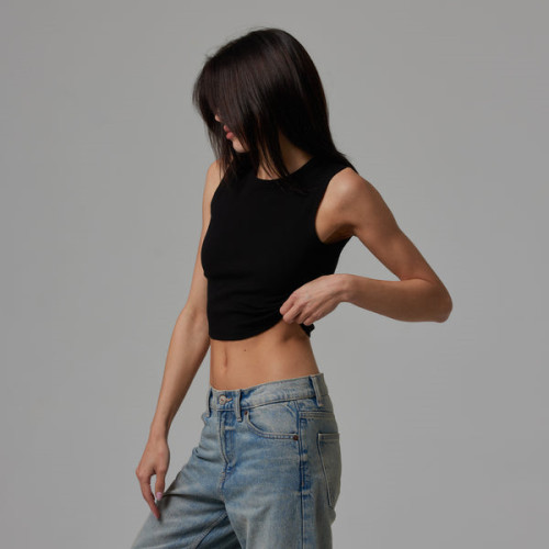 Crew neck fitted rib crop tank for women lightweight tank top