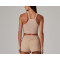 High neck halter crop tank rib stretchy fitted sleeveless top