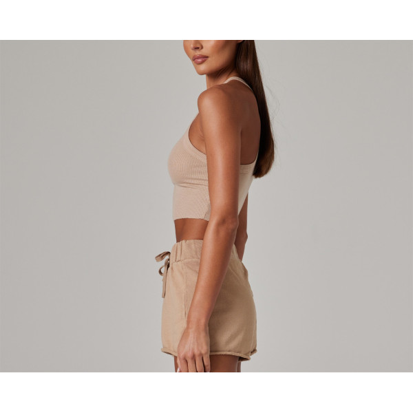 High neck halter crop tank rib stretchy fitted sleeveless top