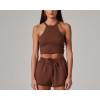 High neck halter crop tank rib stretchy fitted sleeveless top