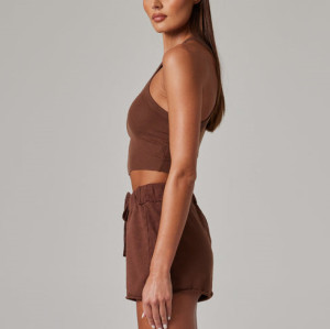 High neck halter crop tank rib stretchy fitted sleeveless top