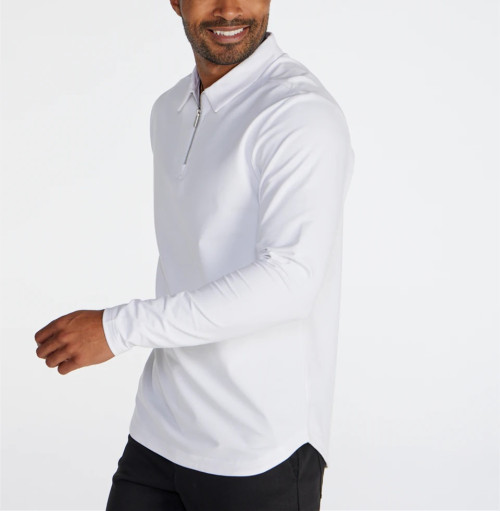 Quarter zip cotton polos for men long sleeve lightweight shirts