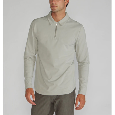 Quarter zip cotton polos for men long sleeve lightweight shirts