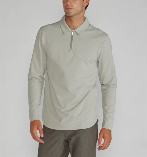 Quarter zip cotton polos for men long sleeve lightweight shirts