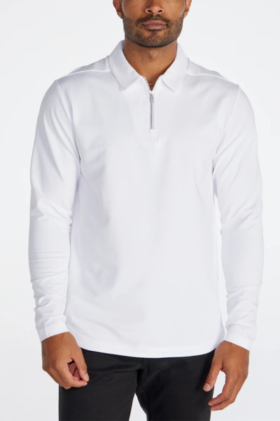 Quarter zip cotton polos for men long sleeve lightweight shirts