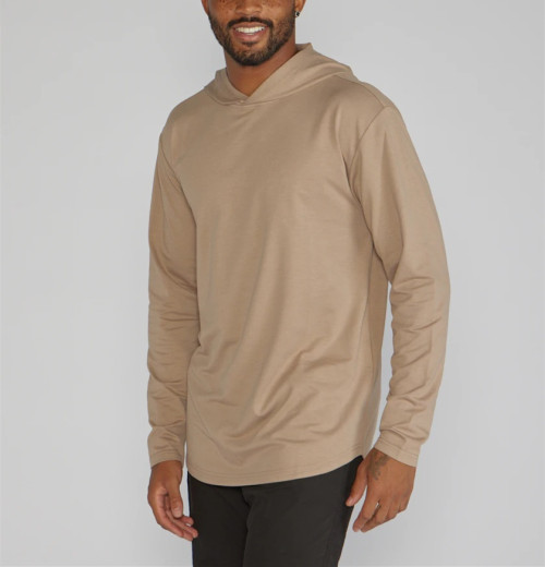 Men's hooded long sleeve shirts regular fit moisture wicking tees