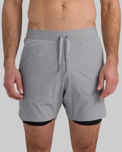 Men's 2 in 1 woven shorts with side pockets adjustable waist running shorts