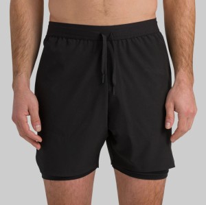Men's 2 in 1 woven shorts with side pockets adjustable waist running shorts