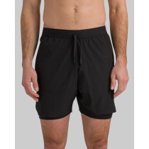 Men's 2 in 1 woven shorts with side pockets adjustable waist running shorts