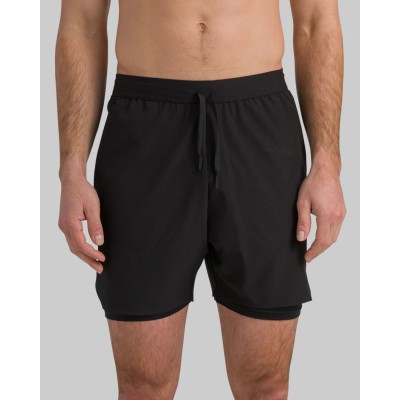 Men's 2 in 1 woven shorts with side pockets adjustable waist running shorts