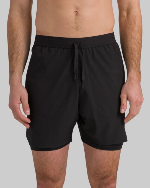 Men's 2 in 1 woven shorts with side pockets adjustable waist running shorts