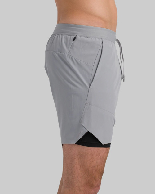 Men's 2 in 1 woven shorts with side pockets adjustable waist running shorts