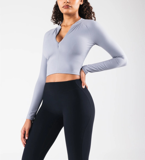 Long sleeve half zip t shirts buttery soft cropped tee