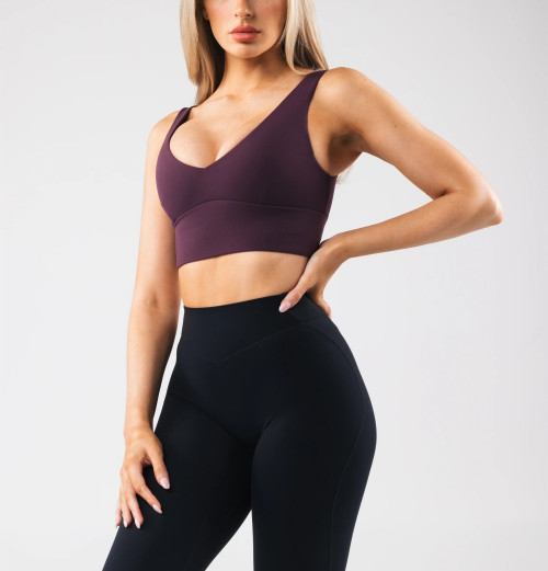 V neck hollow back sports bra with removable padding