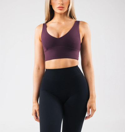 V neck hollow back sports bra with removable padding