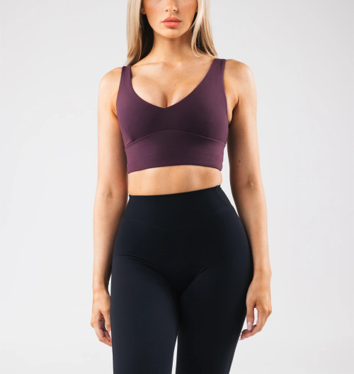 V neck hollow back sports bra with removable padding