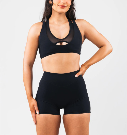 Women's v neck low impact cross back mesh sports bra