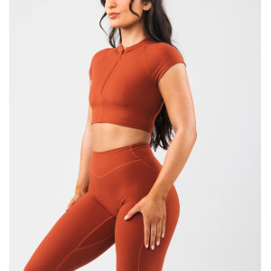 Short sleeve zip bra longline padded gym top