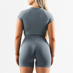 Short sleeve zip bra longline padded gym top