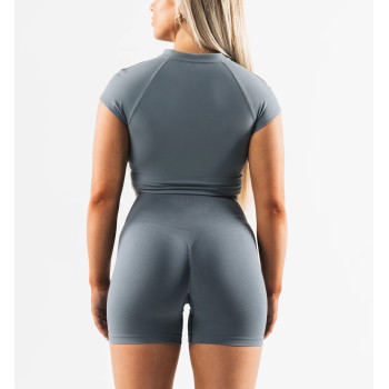 Short sleeve zip bra longline padded gym top