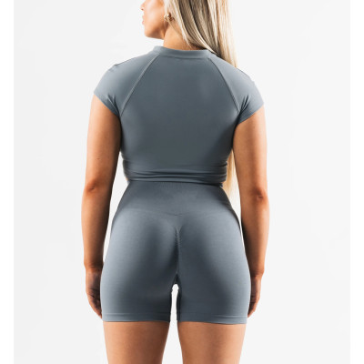 Short sleeve zip bra longline padded gym top