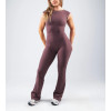 Short sleeve open back sports jumpsuits with flared leg