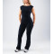 Short sleeve open back sports jumpsuits with flared leg