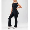Short sleeve open back sports jumpsuits with flared leg