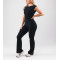 Short sleeve open back sports jumpsuits with flared leg